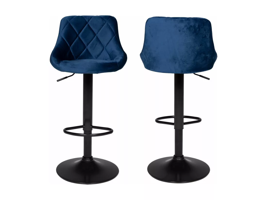 Lot de 2 tabourets de bar en velours bleu ROBIN - HAPPY GARDEN