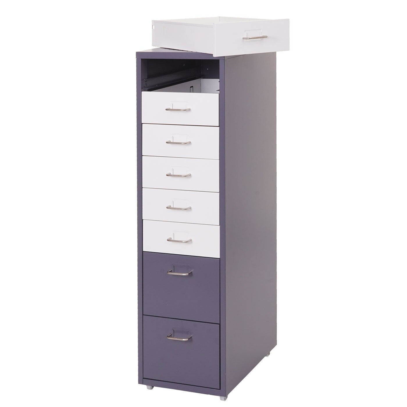Rollcontainer Preston T851, Schubladenschrank Stahlschrank, 110x28x41cm 8 Schubladen ~ dunkelgrau weiß-dunkelgrau
