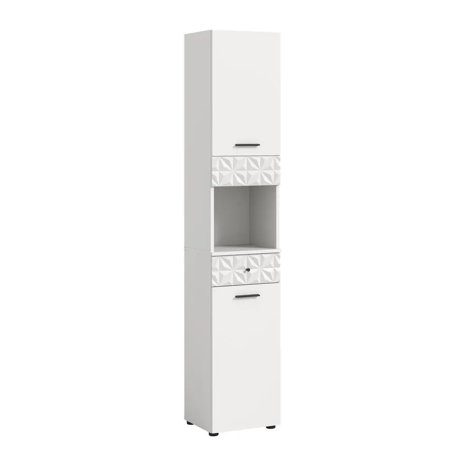 Hioshop Prisma kolomkast 2 deuren- 1 lade- 1 plank wit