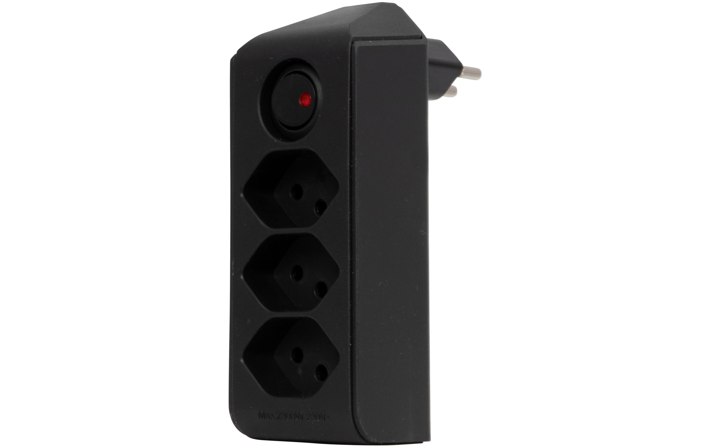 Abzweigstecker 3 x T13, 300° drehbar, SchwarzMehrfachstecker 230 V mit Schalter