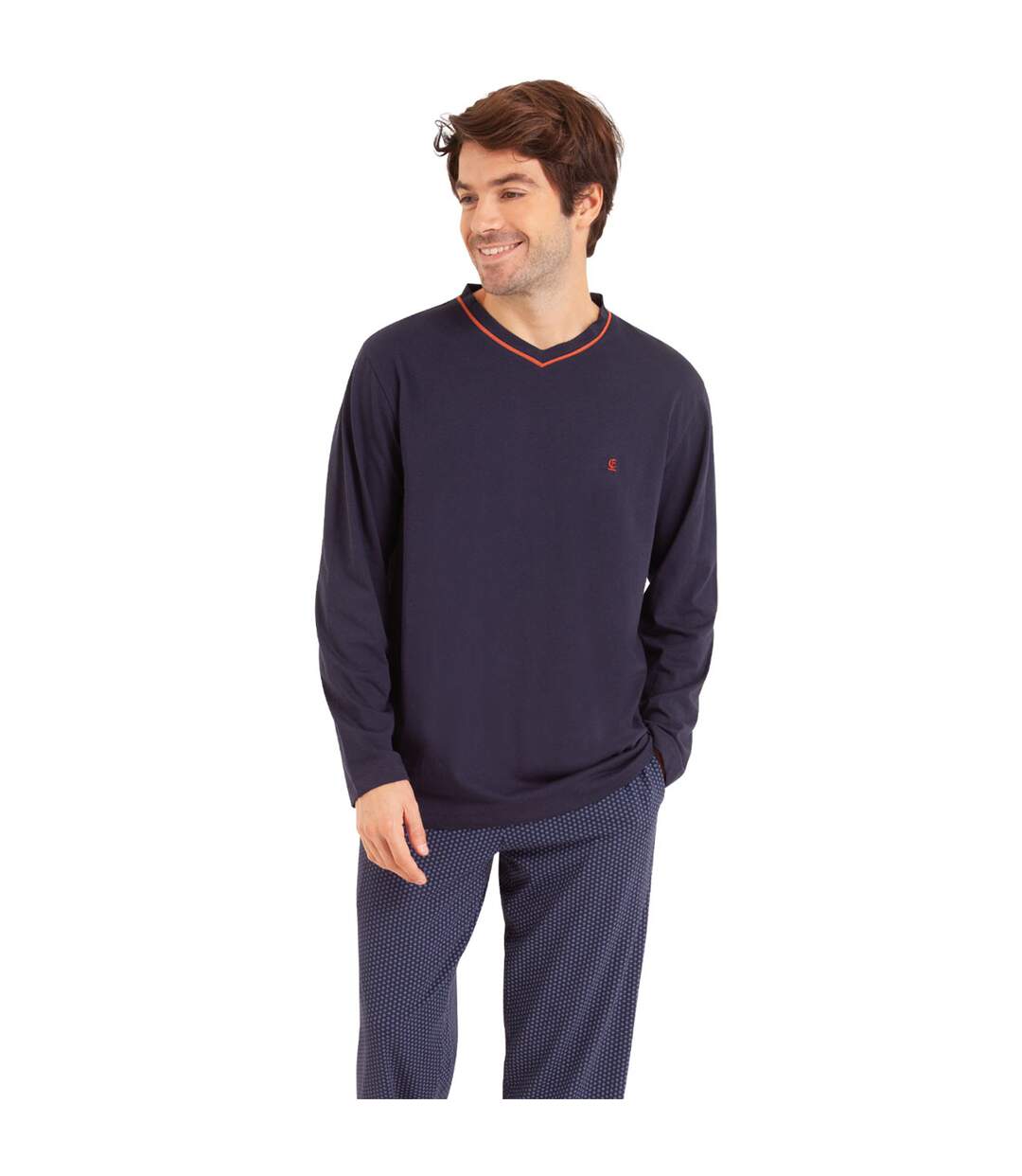Pyjama long col V homme Jersey