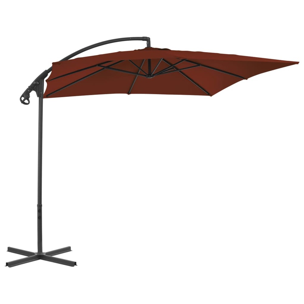 Parasol meuble de jardin déporté avec mât en acier 250 x 250 cm terre cuite