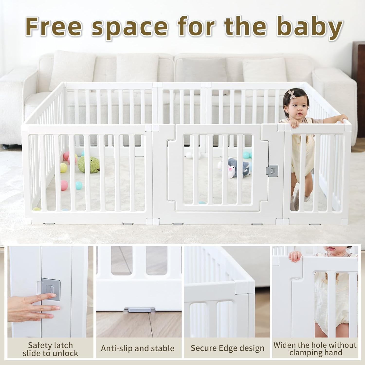 Gupamiga Parc Bebe Modulable 150 x 180 cm, Parc Enfant, Parc de Jeux Bébé, Blanc