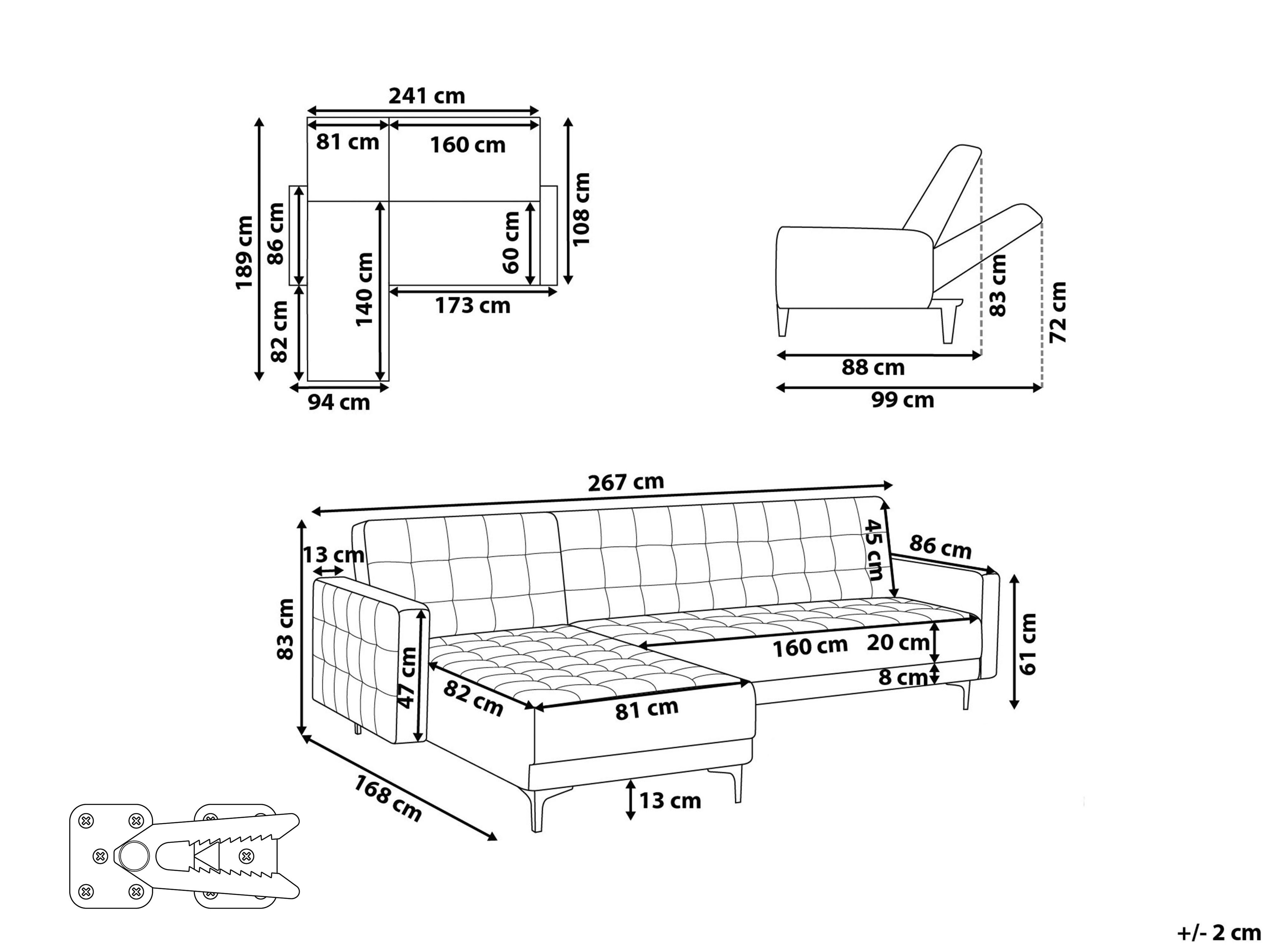 Modulaire hoekslaapbank 4-zits ABERDEEN Fluweel Zandbeige rechtszijdig