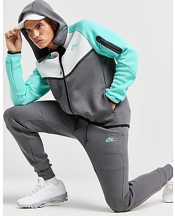 Nike - Tech Fleece - Joggingbroek - Donkergrijs - Turquoise - Zwart