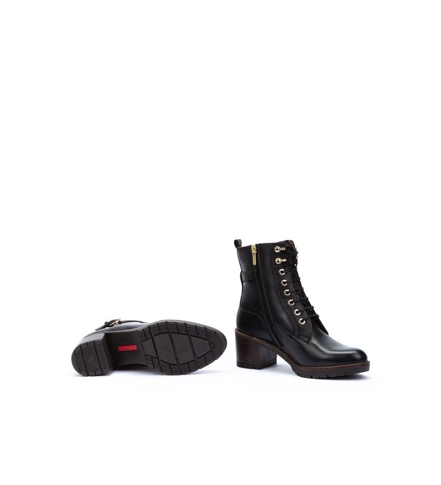 Botas de cano curto Pikolinos Llanes em couro preto - Altura do salto: 6 cm -