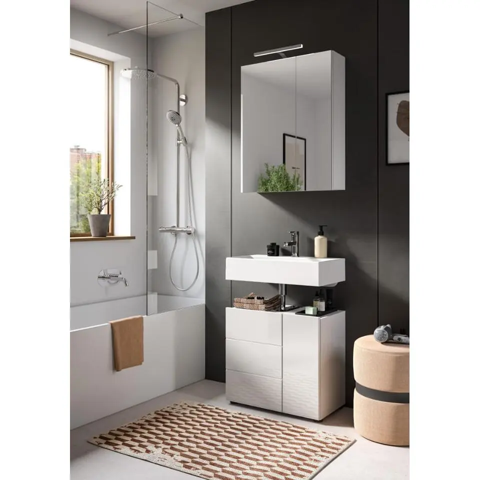 Hioshop Vira wastafel 2 deuren wit hoogglans- wit