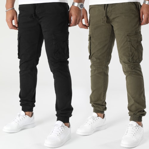 Lot De 2 Pantalons Cargo Noir Vert Kaki