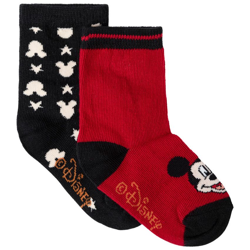 Lot de 2 paires de chaussettes assorties motif Mickey Disney - Rouge