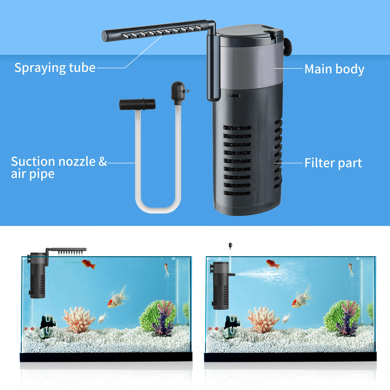 Nobleza - Filtro interno de 8 W para aquário, para água limpa e saudável, fácil de manter, filtragem mecânica, biológica e química, vários tamanhos.
