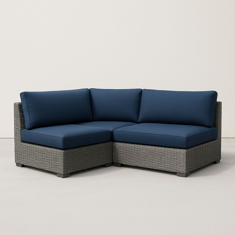Ecksofa Set aus Polyethylen Rattan Blau