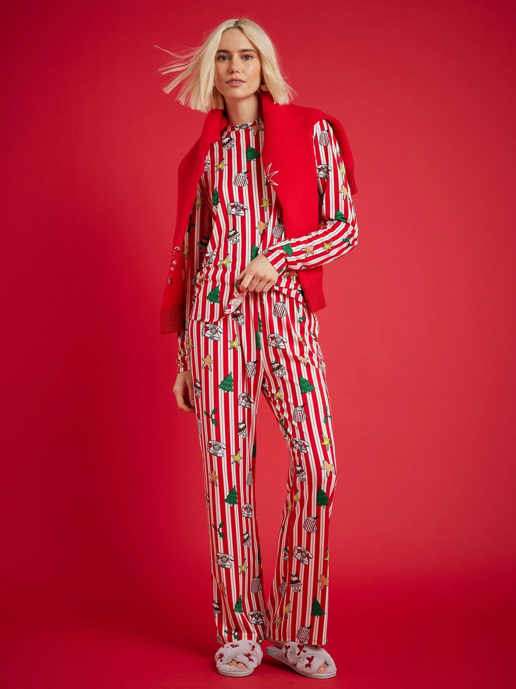 River Island Nephthys Doodle Christmas Pyjamas Set