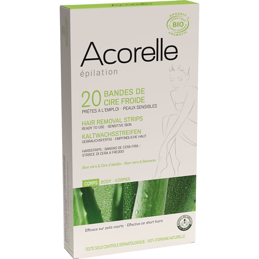 Bandes de cire froide bio - Aloe vera - Corps - Peaux sensibles - 20 bandes