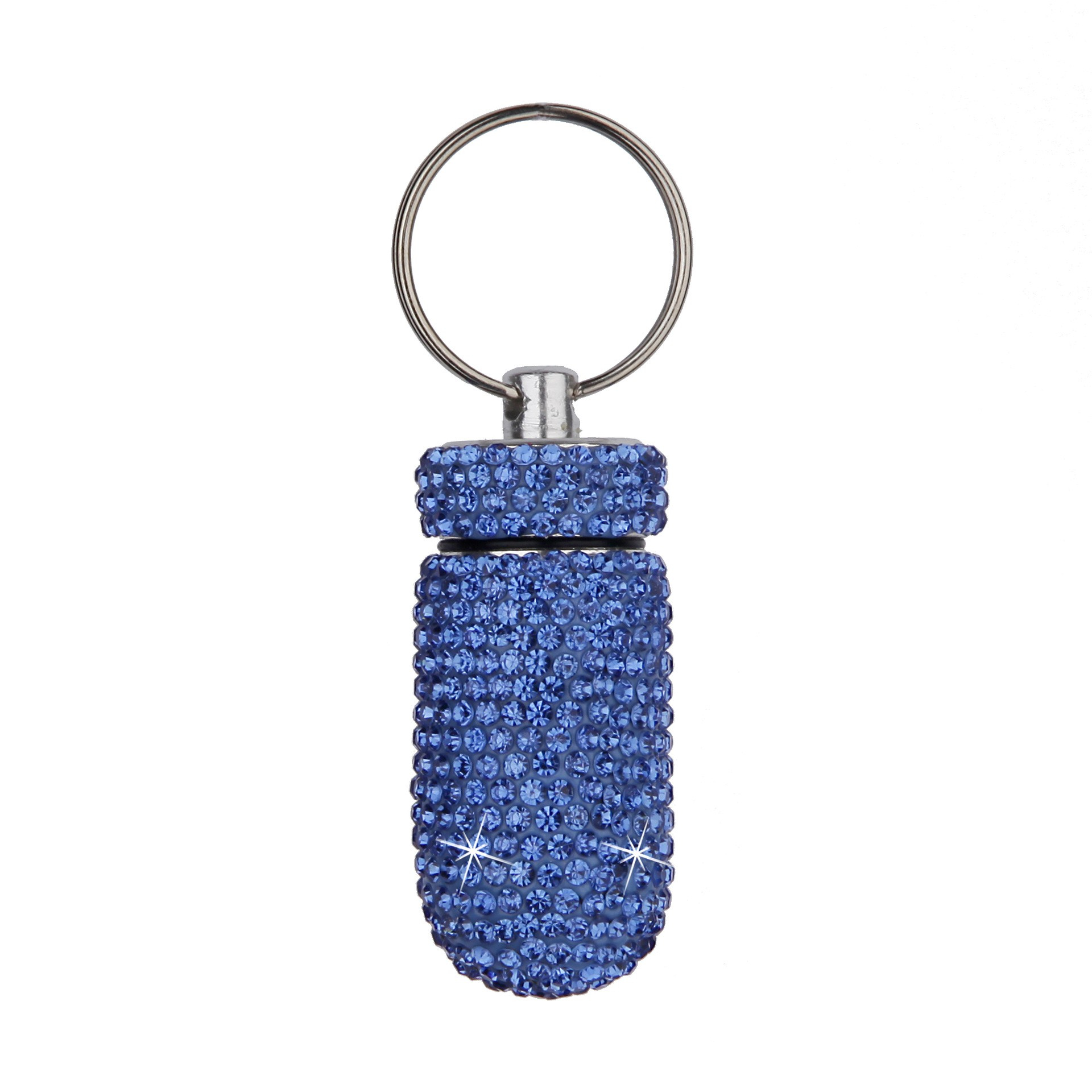 (50x20mm) Strass Medikamenten Dosierer Dosett Tablettenbox Supplements Pillendose Schlüsselanhänger - Blau