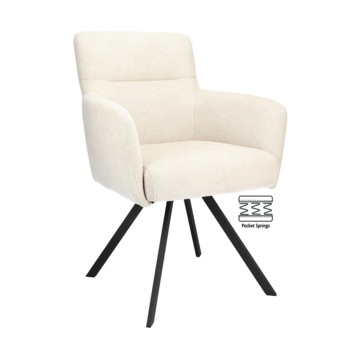Eetkamerstoel Dane Mito naturel beige chenille stof met armleuning