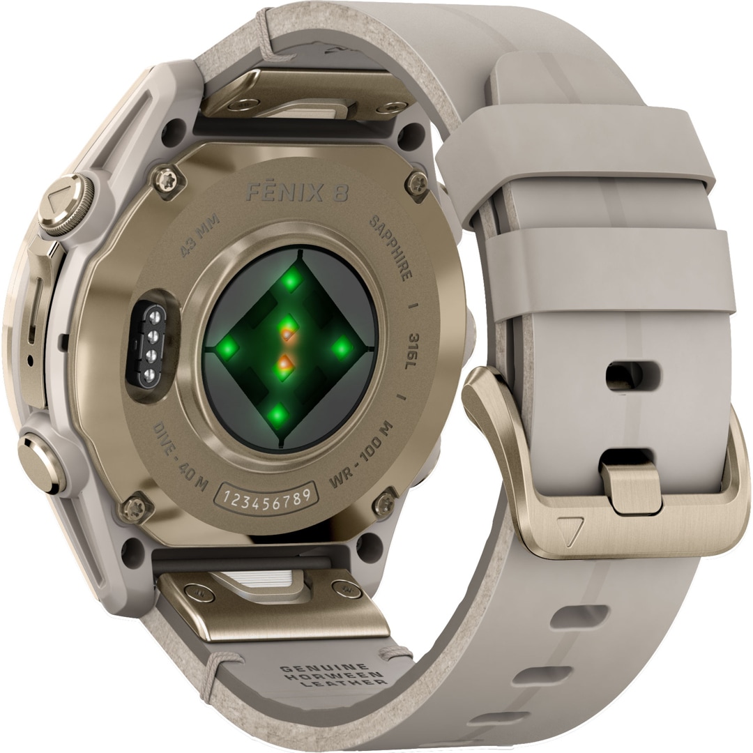 Garmin Fenix 8 - 43mm AMOLED Sapphire Softgold / Leder Kalkstein