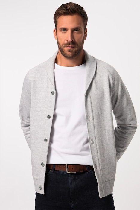 Sweatjacke, Schalkragen, Knopfleiste, Tall