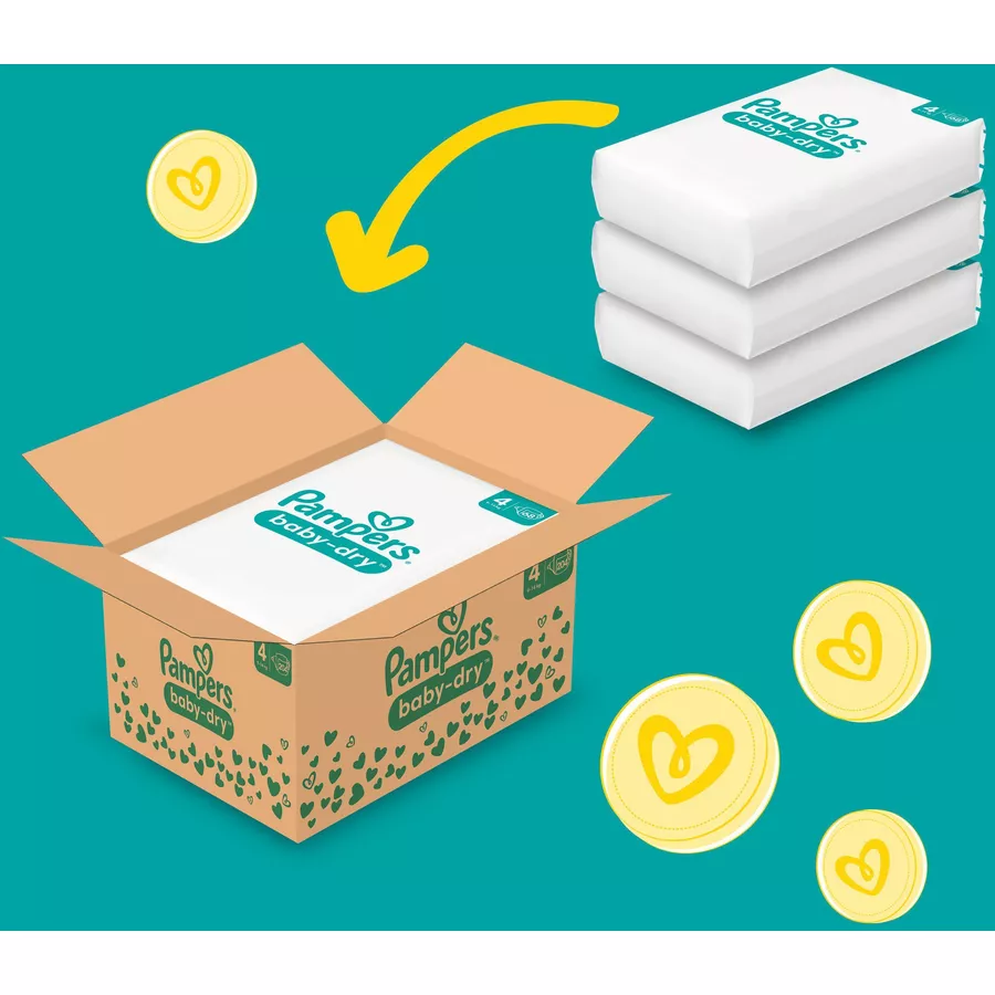 Pampers Baby-Dry Windeln, Gr. 4, 9-14 kg, Monatsbox (1 x 204 Windeln)