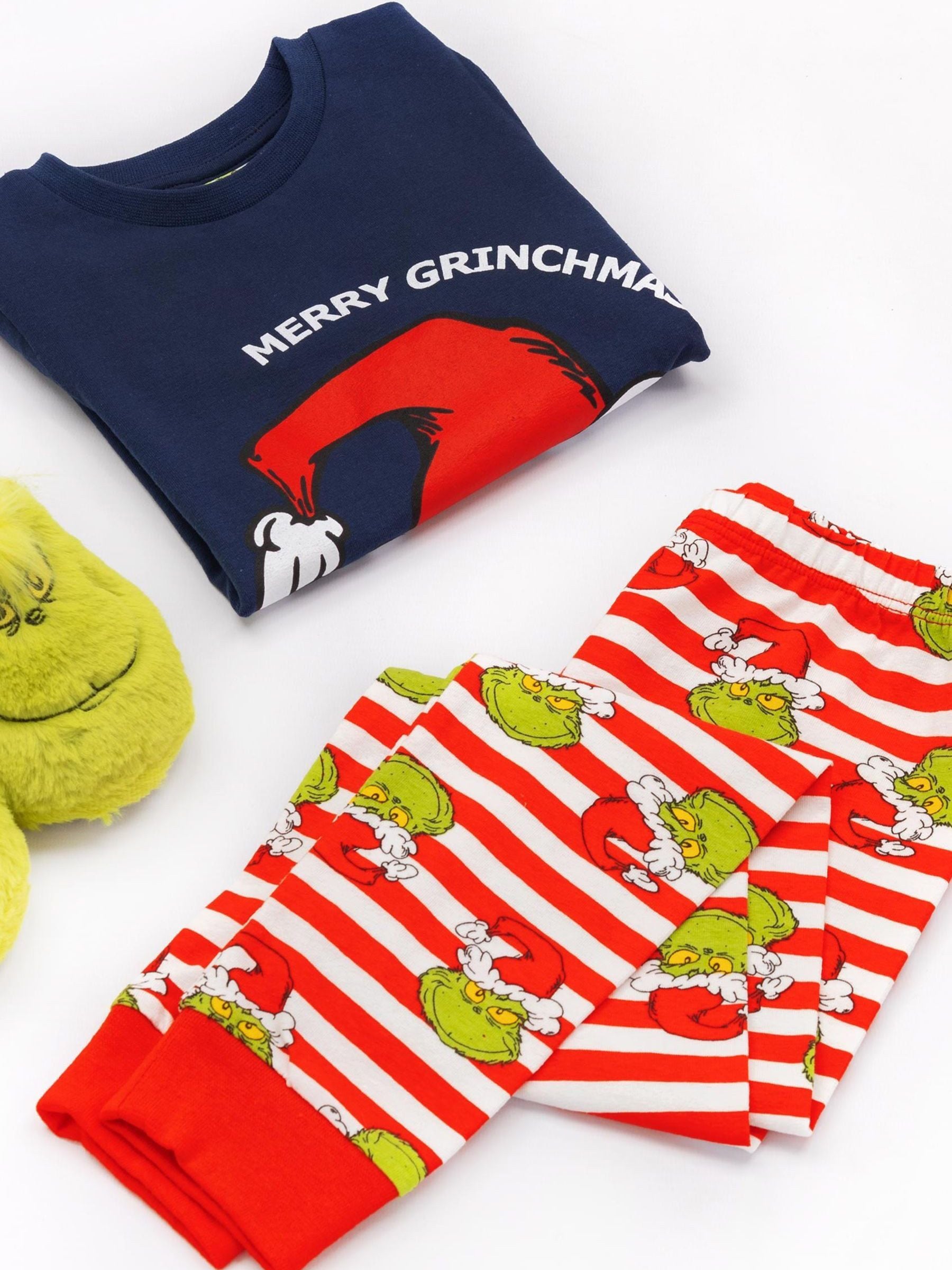 Blauw - Vanilla Underground The Grinch jongenspyjama met lange mouwen en lange pijpen van 100% katoen kerstset