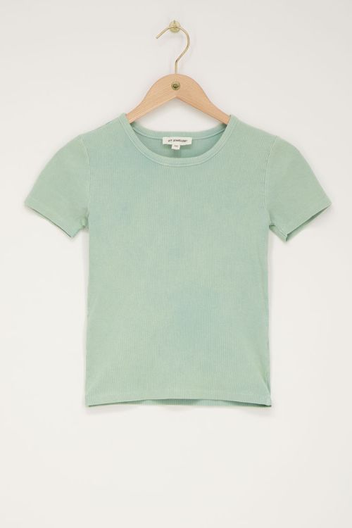 Groene rib top met korte mouwen