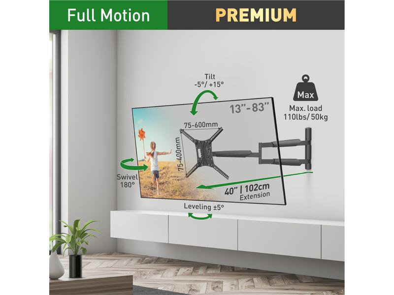 Barkan Wandhalterung WH 443XL-SW Schwarz TV-Wandhalterung für Fernseher bis 83