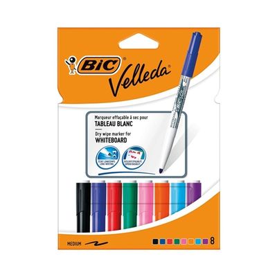 BIC VELLEDA 1741 - Pack de 8 marqueurs effaçables - pointe ogive - couleurs assorties