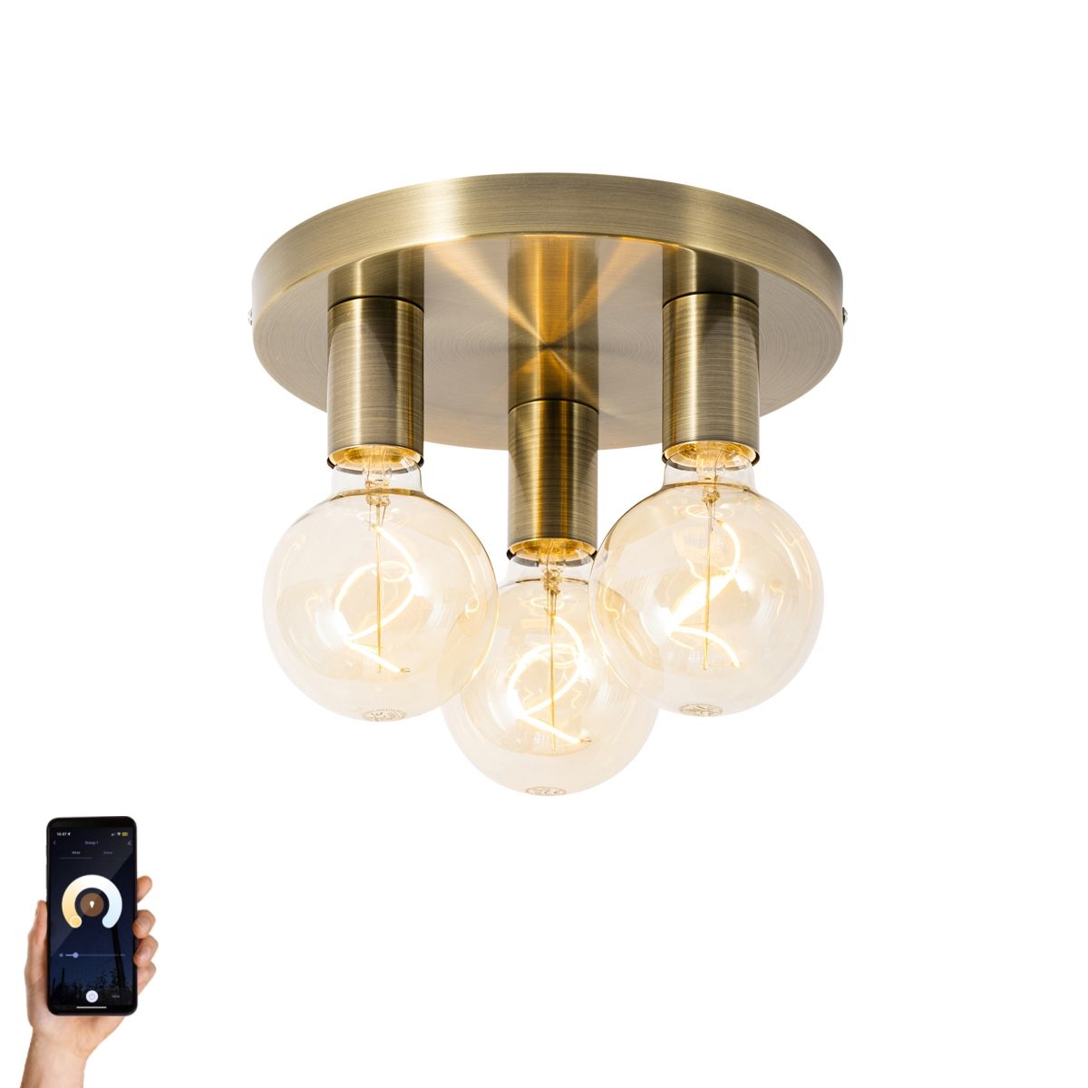 Smart plafondlamp brons rond incl. 3 Wifi G95 - Facil