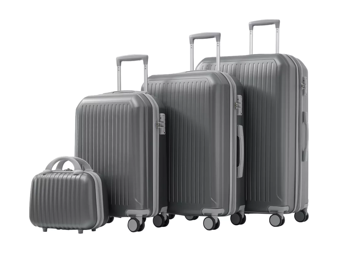 Bagage à main de 4 pièces 14&20&24&28 pouces– bagage à coque rigide - Avec poignées télescopiques en métal - gris