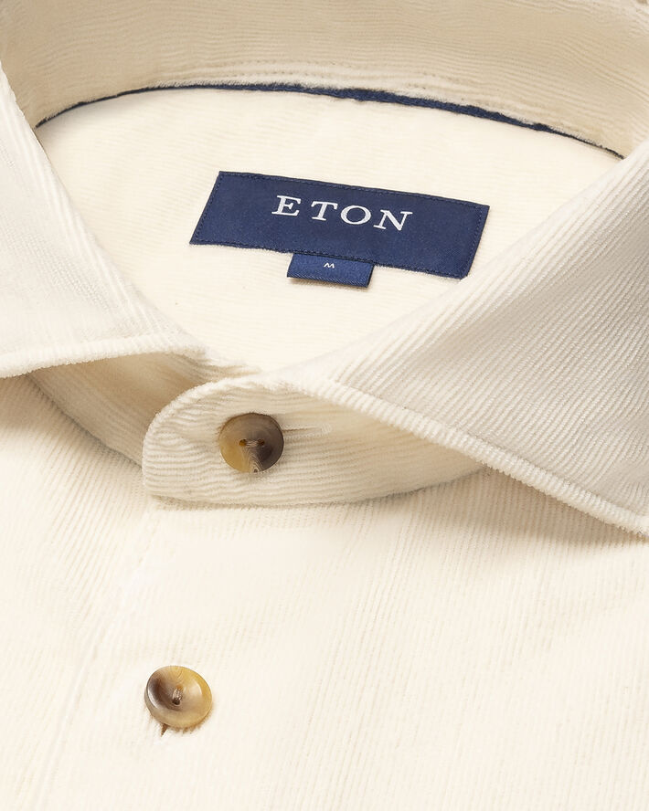 ETON Slim Fit White Fine Whale Coruroy Shirt Hvid