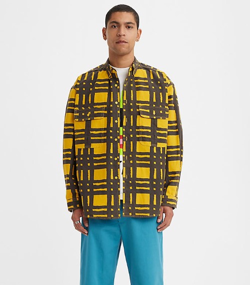Levi's Skateboarding Skate LS Woven Torn Plaid Black Yellow