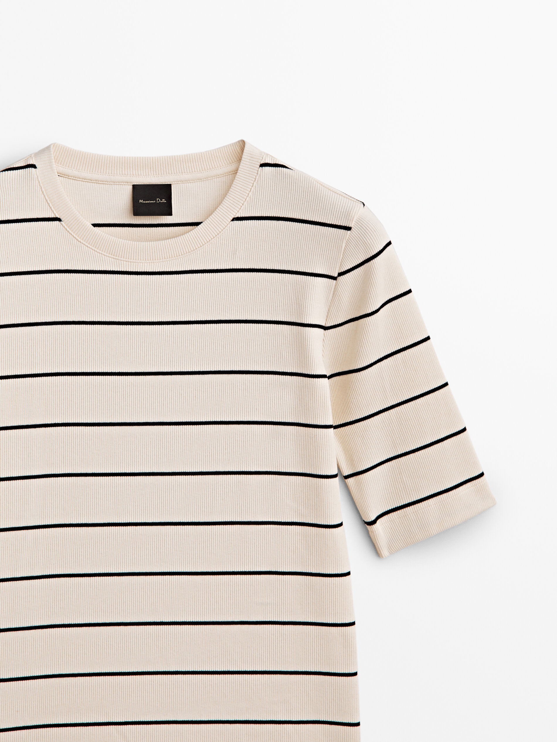Camiseta rayas canalé manga 3/4 - CRUDO