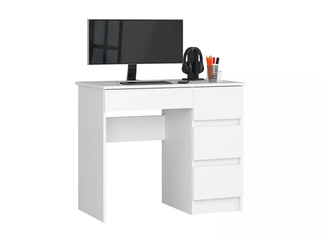Bureau d'ordinateur AKORD droit A7 Blanc 90 cm 4 tiroirs façade Blanche 90x50x77 cm