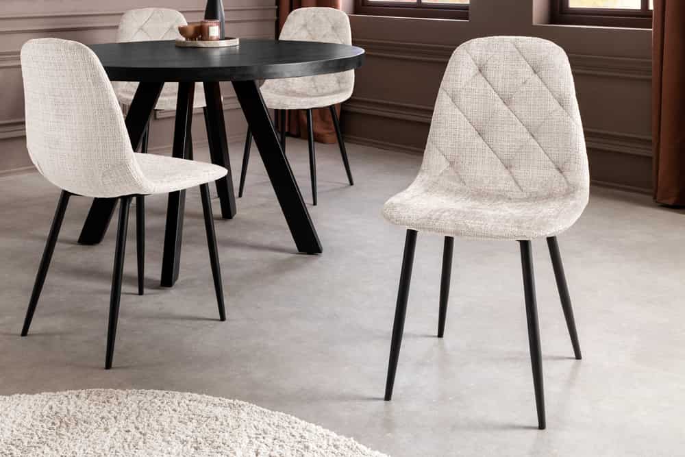 Stilvolles 2er-Set Stühle GLAMM champagner beige Chenille Cremona schwarze Metallbeine