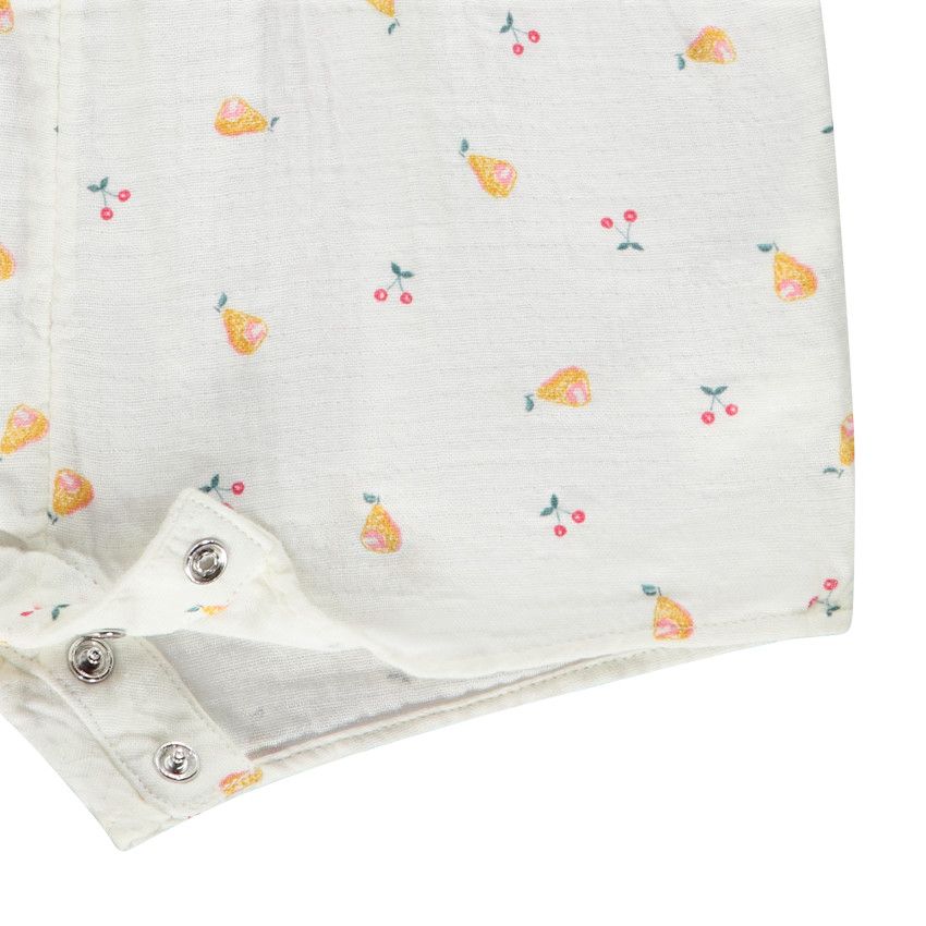 Combinaison courte en gaze de coton imprimé fruits pour bébé fille - Ecru