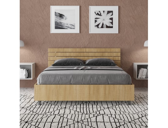 ITYHOME - Lit coffre ankel incliné 140x200 chêne nature