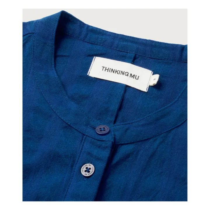 Thinking Mu Robe Gretel Seersucker Coton Bio | Bleu marine