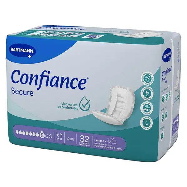 Absorventes anatômicos Confidence Secure, absorção de 8 gotas, 32 unidades