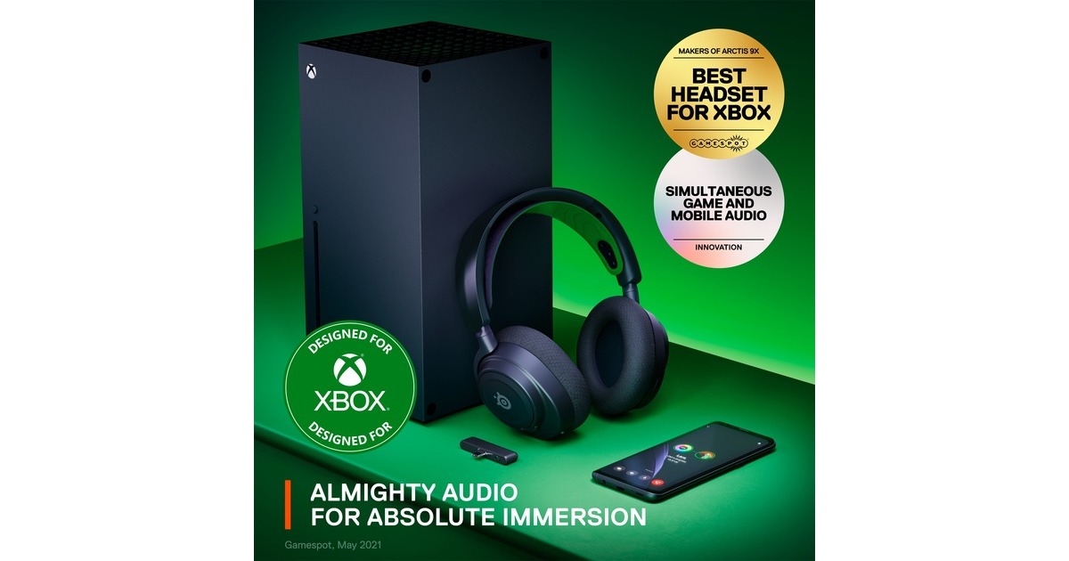 SteelSeriesArctis Nova 7X over-ear gaming headset  (Zwart/groen, 2,4 GHz, Bluetooth, Pc, Xbox One, Xbox Series X/S, PlayStation4/5, Nintendo Switch, Meta Quest 2)