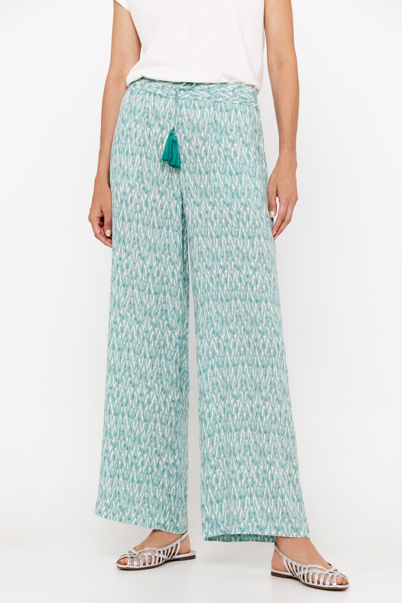Calças fluidas estampadas - Estampa verde