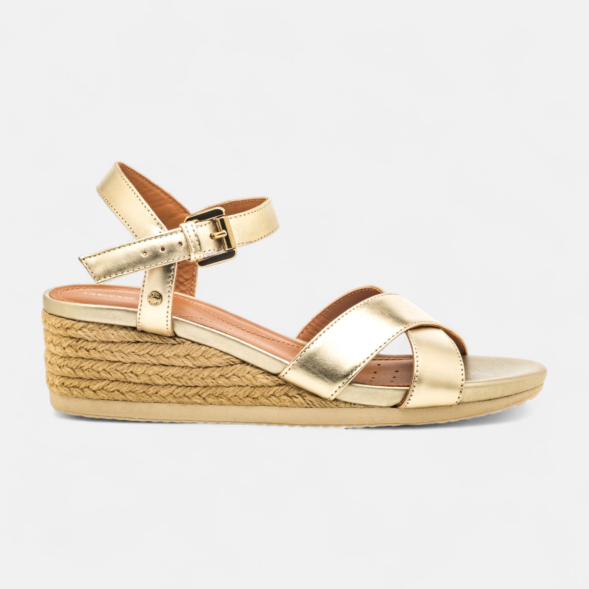 Nu-pieds à talon compensé Femme en cuir or