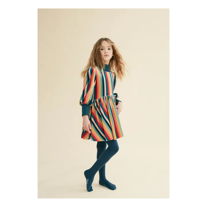 The Middle Daughter Robe en Velours Rayé Manches Bouffantes | Bleu