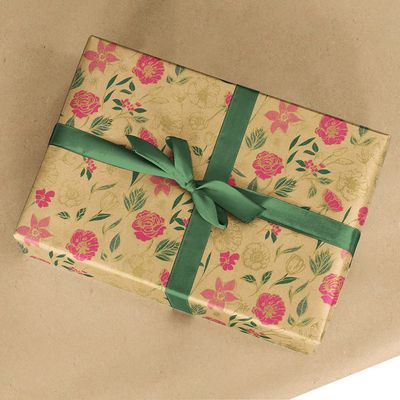 Rouleau papier cadeau kraft 0,7 x 50 m 65g imprimé fleurs - Viquel