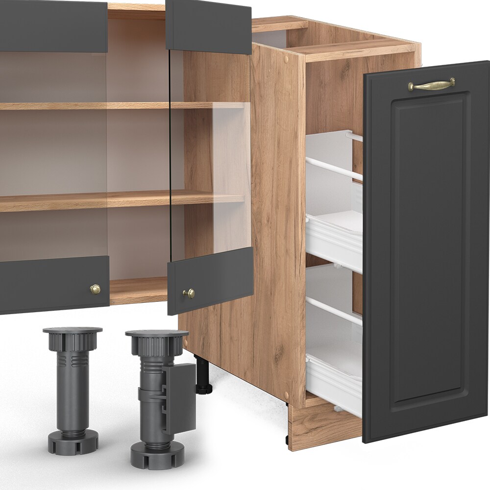 Vicco Küchenzeile Küchenblock Einbauküche Fame-Line Landhaus Eiche Anthrazit Gold 280 cm Spülenunterschrank Unterschrank Schubunterschrank Hängeschrank Mikrowellenschrank Apothekerunterschrank
