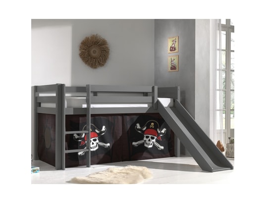 VIPACK - Lit mi-hauteur 90x200 toboggan sommier inclus housse pirate...