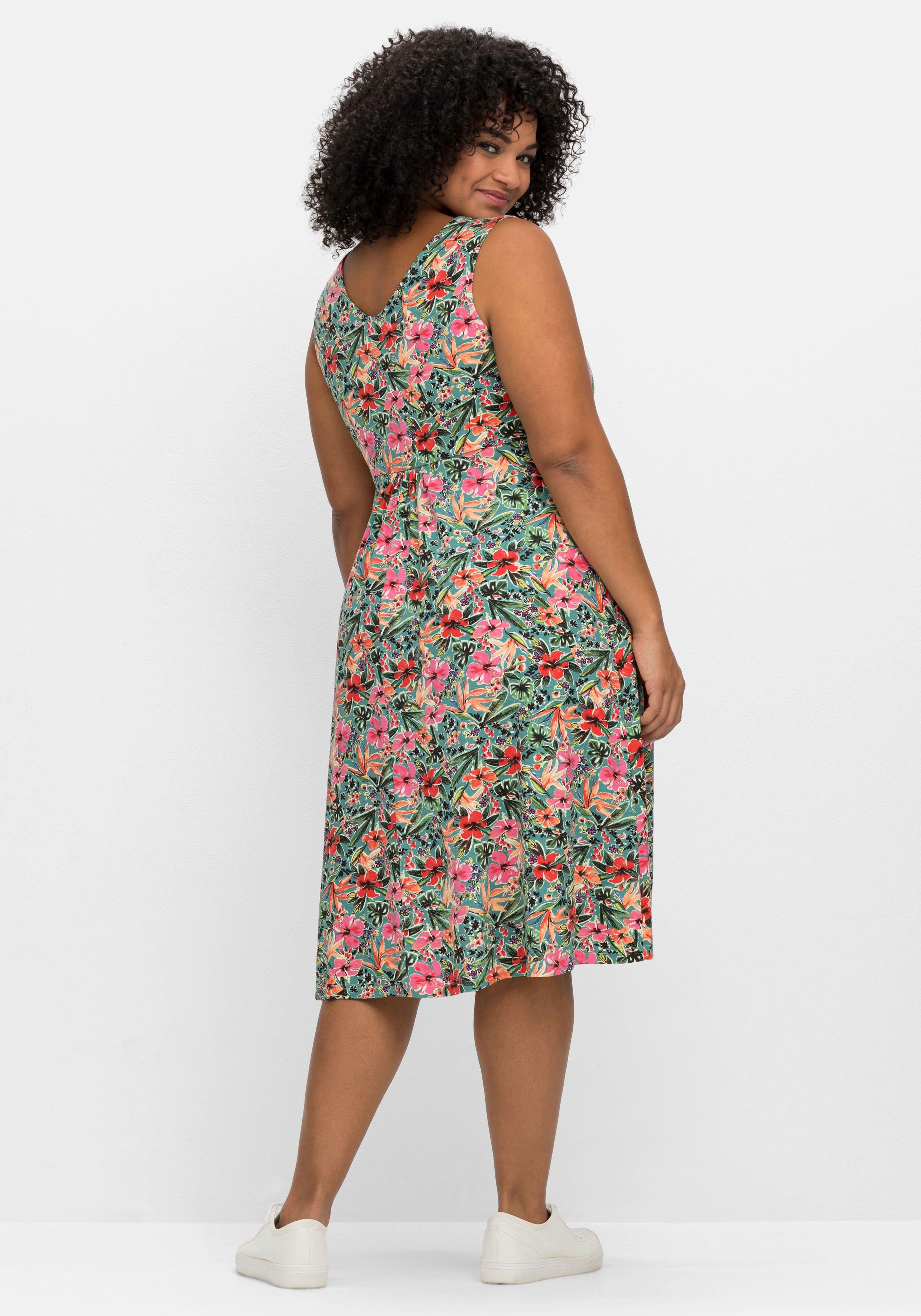 Jerseykleid mit Blumendruck und gelegten Falten