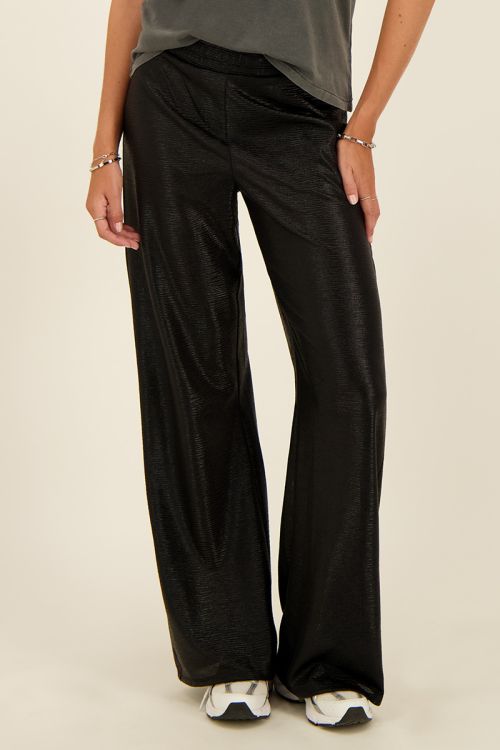 Zwarte metallic broek wide leg