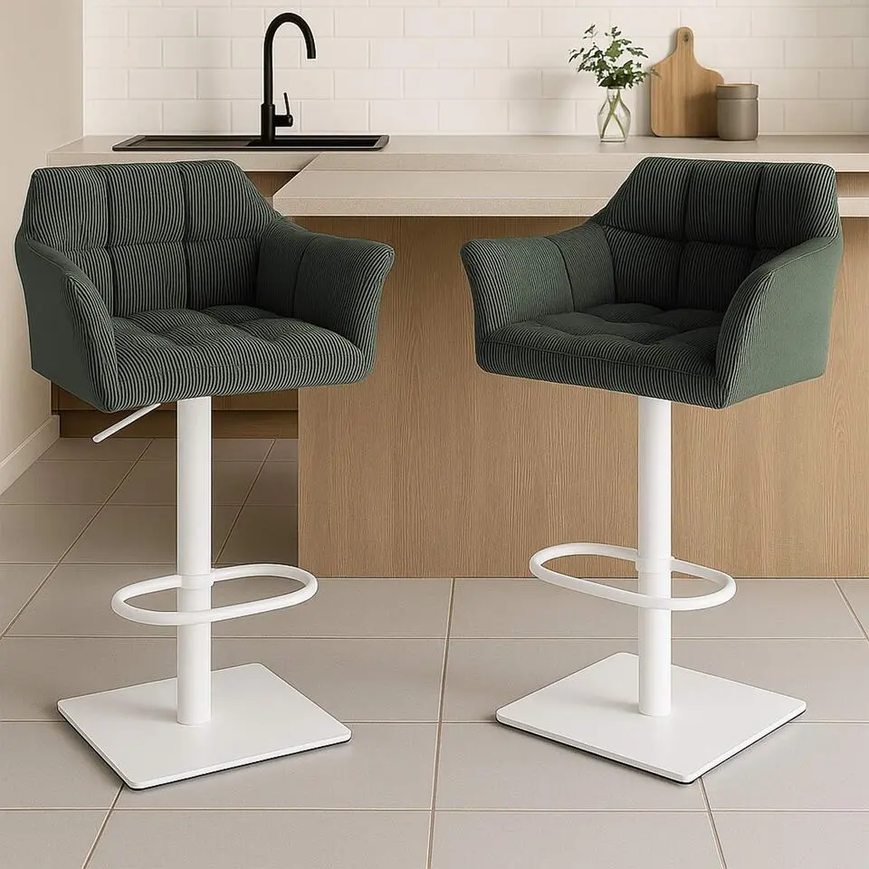 CLP Barkruk Damaso wit Frame - Ribstof - groen