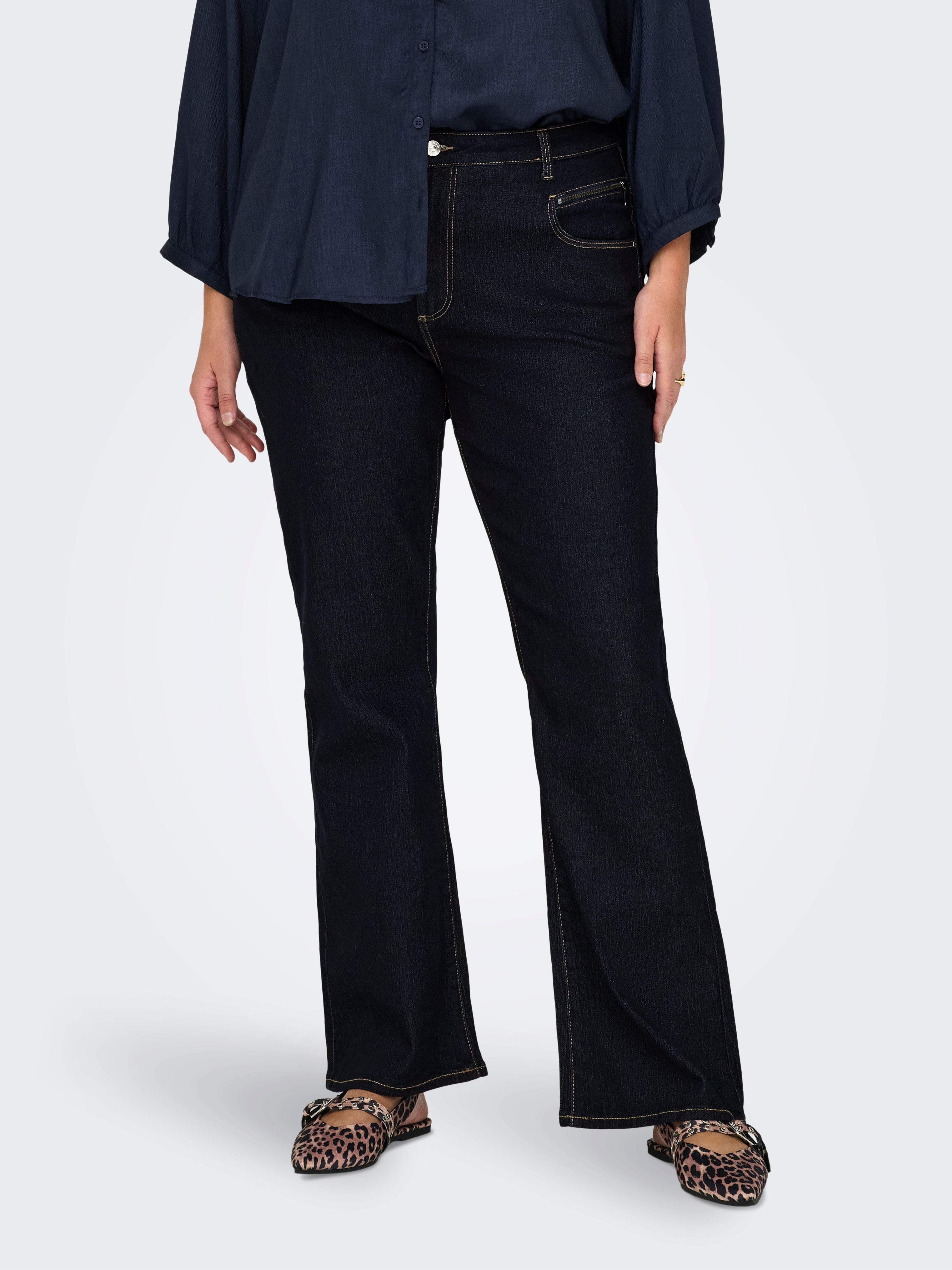 CARSANDRA Hohe Taille Ausgestellt Jeans Dark Blue Denim