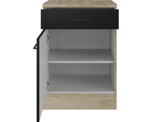 Flex Well onderkast met lade en draaideur Capri BxDxH 60 x 60 x 85 cm mat zwart anti-fingerprint gedemonteerd scharnier omkeerbaar (links of rechts te monteren)