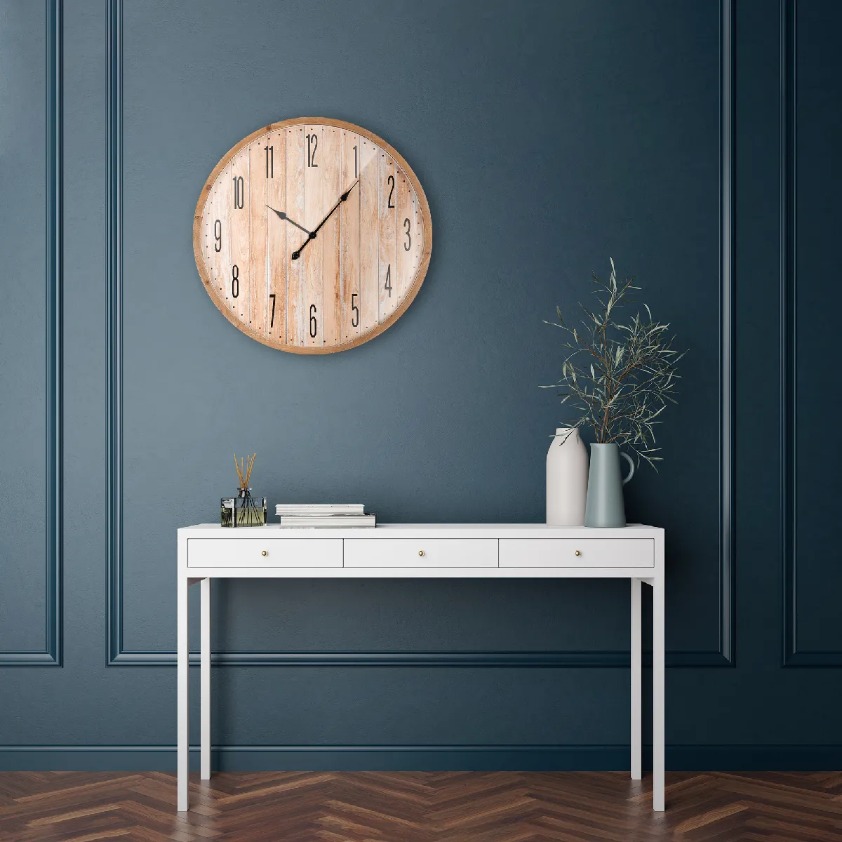 ECD Germany Horloge murale vintage Ø76 cm - Bois MDF et Verre